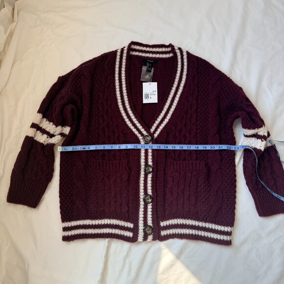 Maroon Cable‑Knit Varsity Cardigan – Size S (Oversized Fit) NWT - Picture 2 of 7